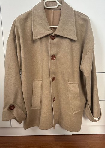 Bej Düğmeli Midi Kadın Yün Kaban - Görsel 2