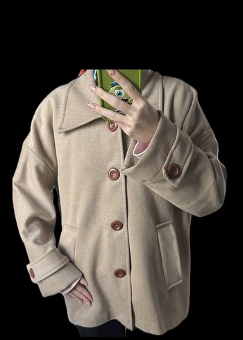 Bej Düğmeli Midi Kadın Yün Kaban - Görsel 5