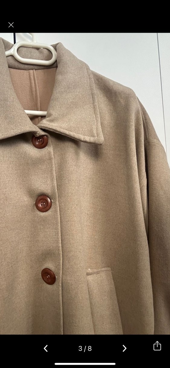 Bej Düğmeli Midi Kadın Yün Kaban - Görsel 3