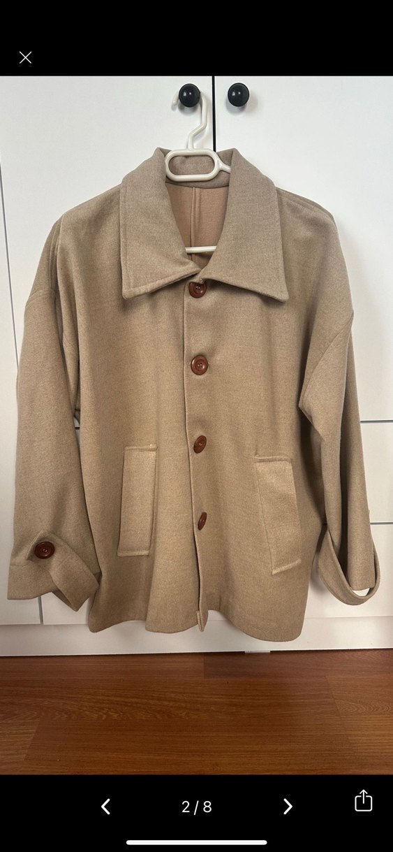 Bej Düğmeli Midi Kadın Yün Kaban - Görsel 2