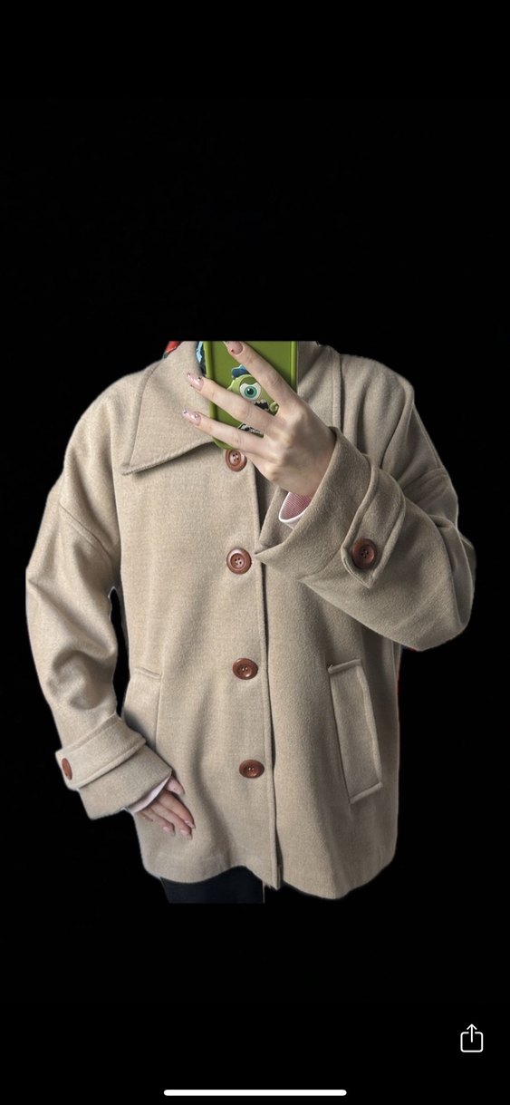 Bej Düğmeli Midi Kadın Yün Kaban - Görsel 5