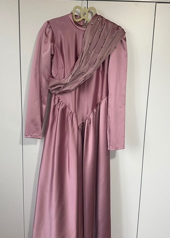 Uzun Drapeli İşlemeli Kadın Abiye Elbise Tesettür Mezuniyet - Görsel 7