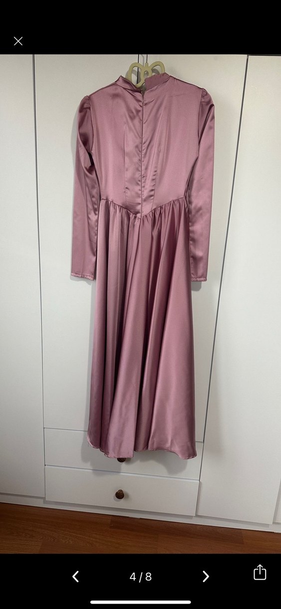 Uzun Drapeli İşlemeli Kadın Abiye Elbise Tesettür Mezuniyet - Görsel 5