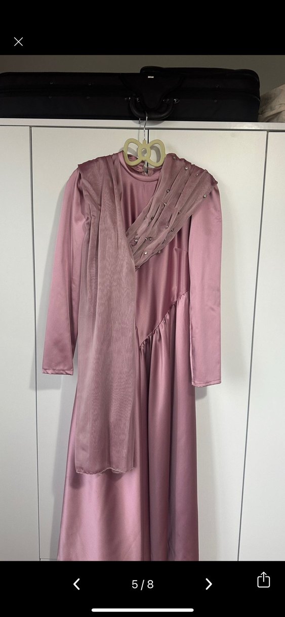 Uzun Drapeli İşlemeli Kadın Abiye Elbise Tesettür Mezuniyet - Görsel 3