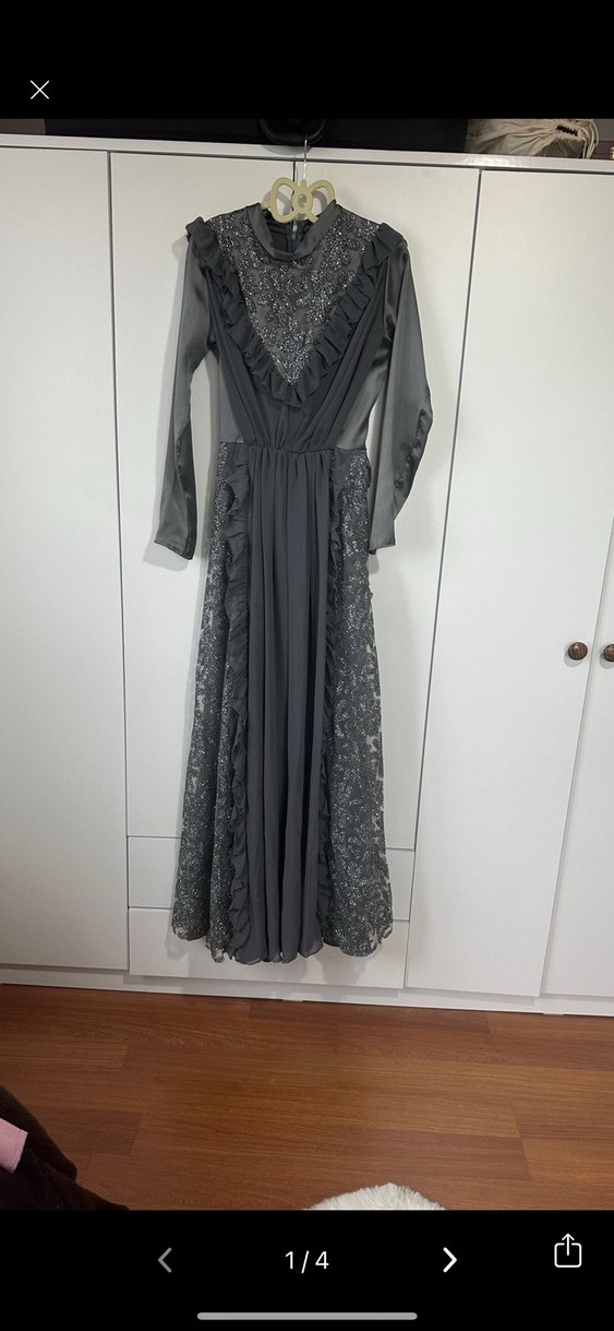 Uzun Drapel Gotik Kadın Abiye Elbise TESETTÜR MEZUNİYET TASARIM - Görsel 2