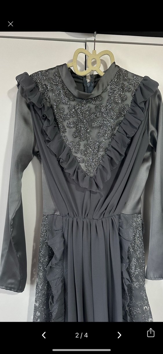 Uzun Drapel Gotik Kadın Abiye Elbise TESETTÜR MEZUNİYET TASARIM - Görsel 3