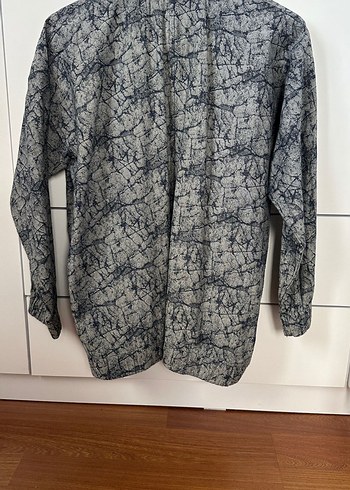 Gri Batik Desenli Uzun Kollu Keten Gömlek YAZLIK BOMBER CEKET - Görsel 4