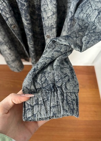 Gri Batik Desenli Uzun Kollu Keten Gömlek YAZLIK BOMBER CEKET - Görsel 5
