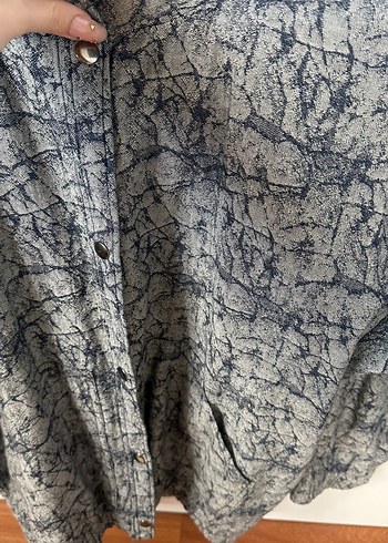 Gri Batik Desenli Uzun Kollu Keten Gömlek YAZLIK BOMBER CEKET - Görsel 2