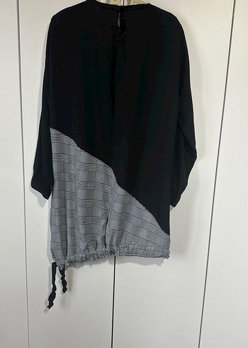 Drapeli Siyah Gri Kareli Mini Tunik - Görsel 2
