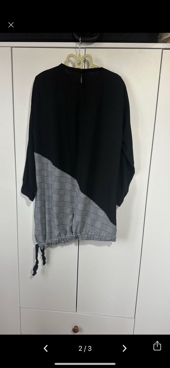 Drapeli Siyah Gri Kareli Mini Tunik - Görsel 2