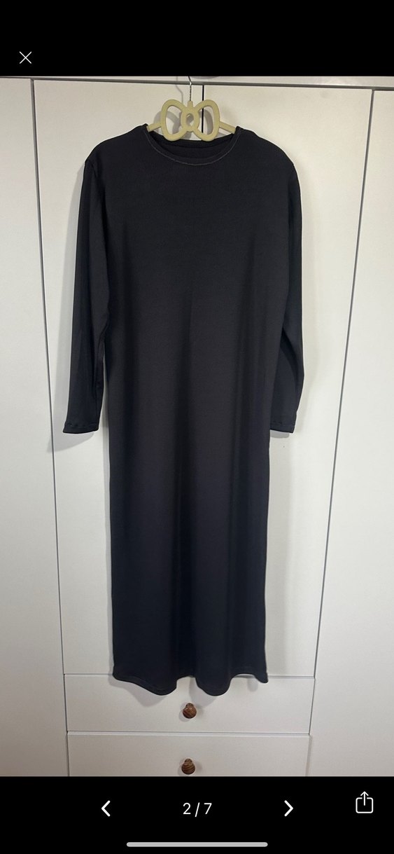 Uzun Kollu Füme Antrasit Salaş Elbise - Görsel 2