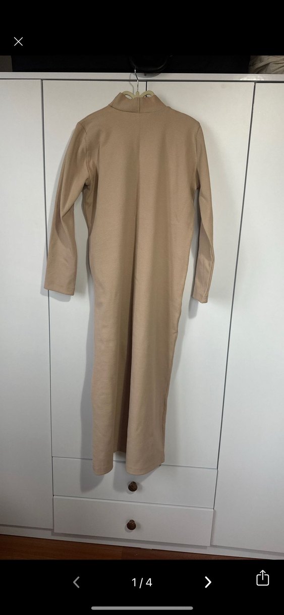 Bej Uzun Kollu Kadın Elbise Günlük - Görsel 2