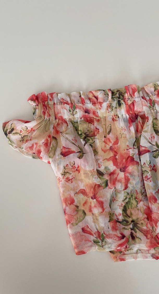 Çiçek Desenli Volanlı Mini Bluz - Görsel 2