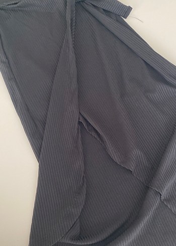 Siyah Uzun İnce Askılı Kemerli Elbise - Görsel 3