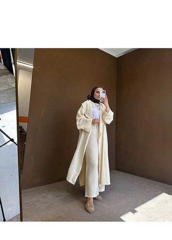 Beyaz Uzun Kollu Kadın Kimono Takım - Görsel 2