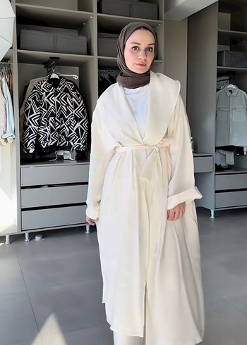 Beyaz Uzun Kollu Kadın Kimono Takım - Görsel 3