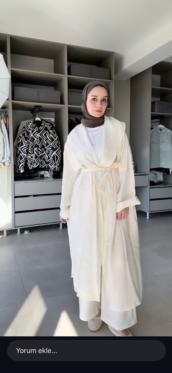 Beyaz Uzun Kollu Kadın Kimono Takım - Görsel 3