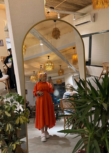 Turuncu Bohem Uzun Pamuklu Elbise - Görsel 2