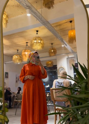 Turuncu Bohem Uzun Pamuklu Elbise - Görsel 3