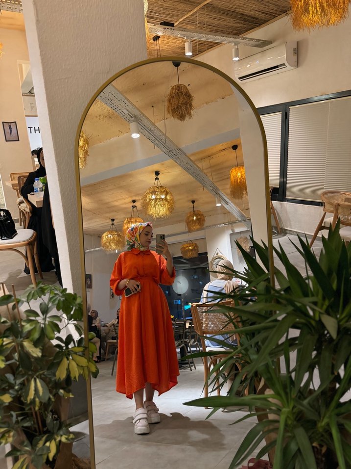 Turuncu Bohem Uzun Pamuklu Elbise - Görsel 2