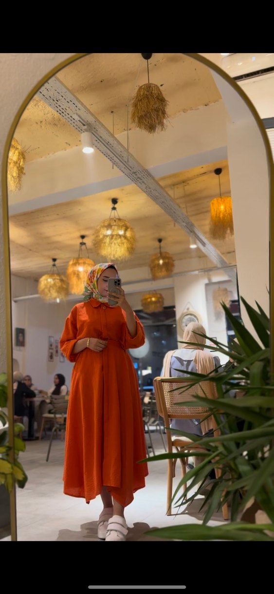 Turuncu Bohem Uzun Pamuklu Elbise - Görsel 3