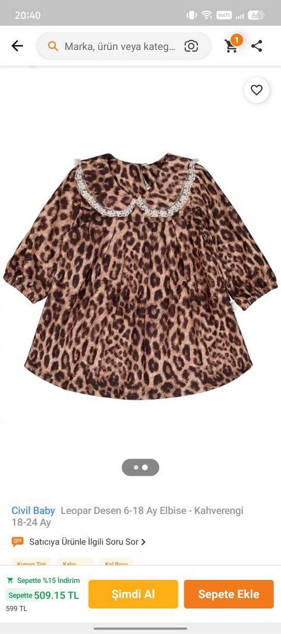 Kız Çocuk Leopar Desenli Balon Kollu Elbise - Görsel 2