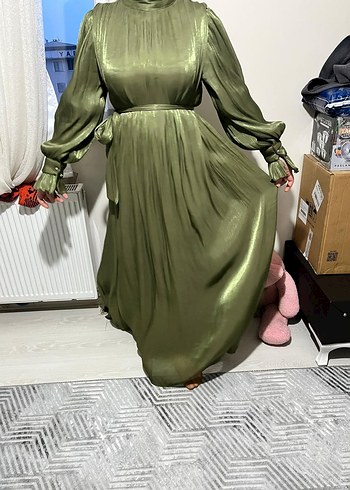 Şık Haki Uzun Abiye Elbise - Görsel 2