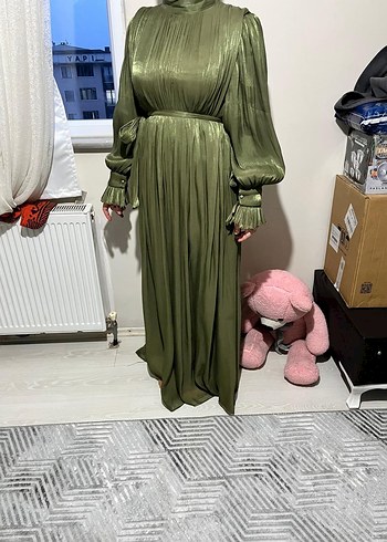 Şık Haki Uzun Abiye Elbise - Görsel 3