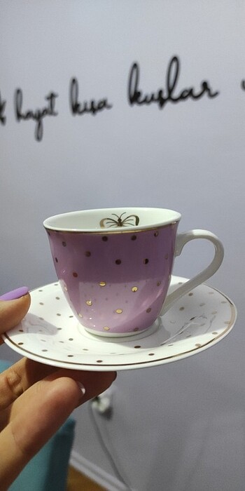 Karaca lila puantiyeli kahve fincanı