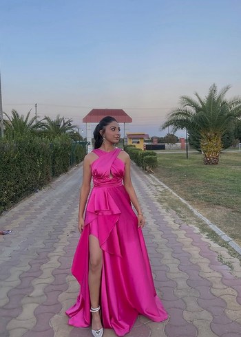 Pembe Drapeli Straplez Uzun Abiye Elbise - Görsel 2