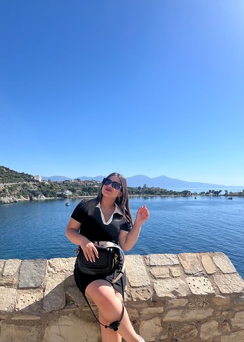 Siyah V Yaka Mini Elbise - Görsel 2