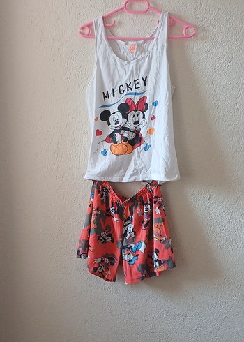 Renkli Mickey Mouse Kadın Kısa Pijama Takımı