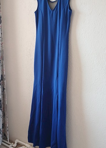 Drapeli V Yakalı Lacivert Uzun Balık Abiye Elbise - Görsel 4