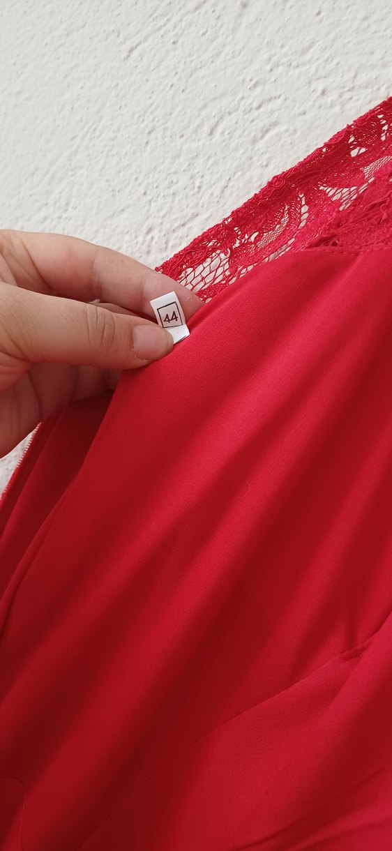 Kırmızı Dantel Detaylı Uzun Abiye Elbise - Görsel 4