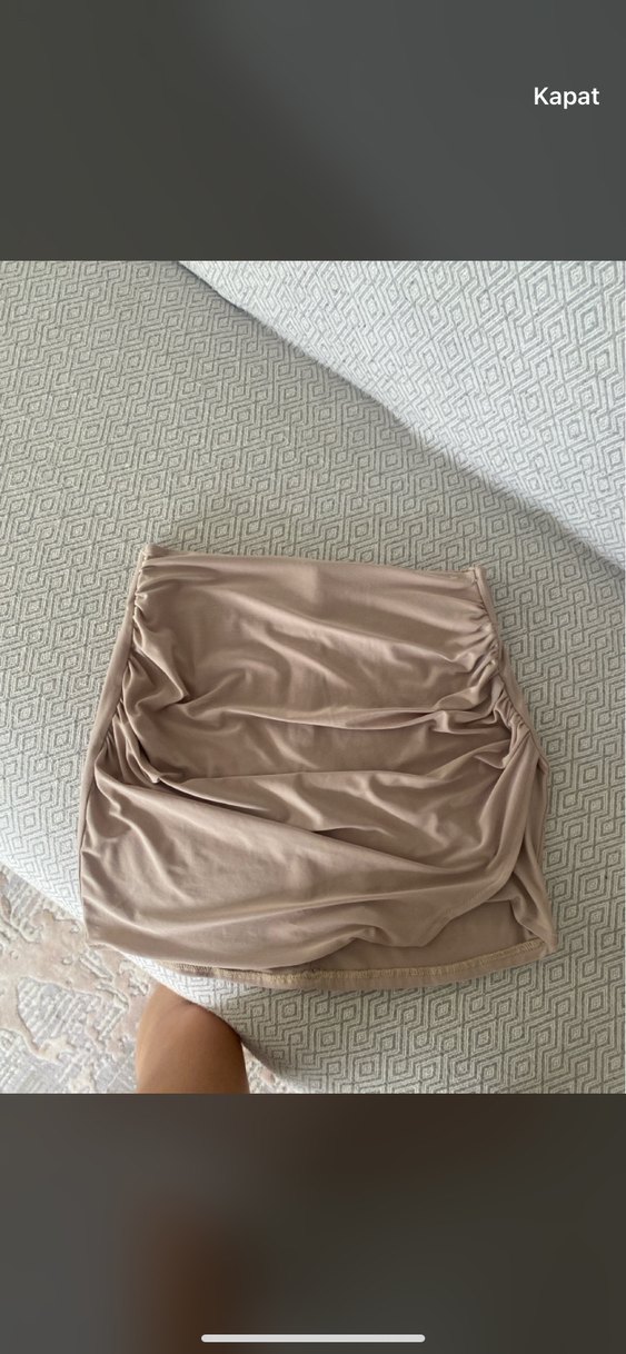Bej Drapeli Mini Kadın Etek - Görsel 2