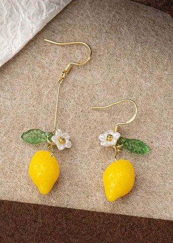 Sarı Boncuklu Limon Figürlü Midi Küpe