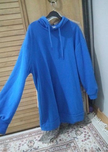 Mavi Kapüşonlu Salaş Sweatshirt - Görsel 5