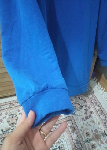 Mavi Kapüşonlu Salaş Sweatshirt - Görsel 4