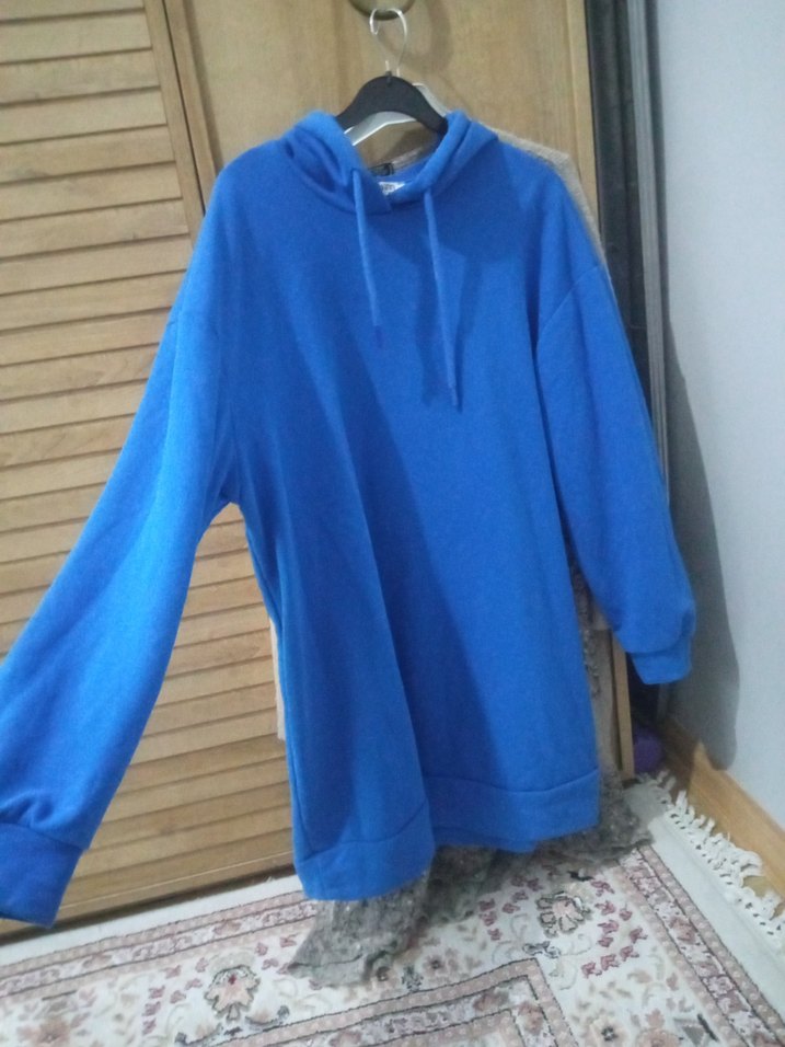 Mavi Kapüşonlu Salaş Sweatshirt - Görsel 5