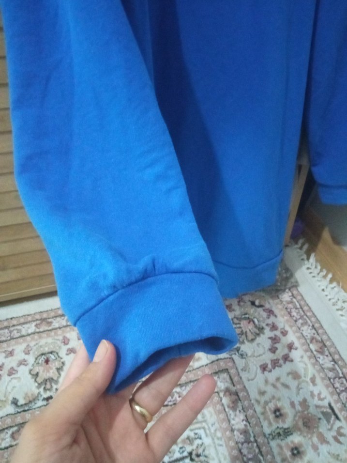 Mavi Kapüşonlu Salaş Sweatshirt - Görsel 4