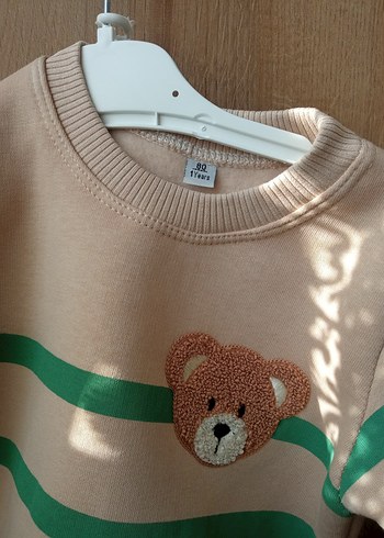 Bebek Erkek Örme Kahverengi Sweatshirt ve Yeşil Pantolon - Görsel 2