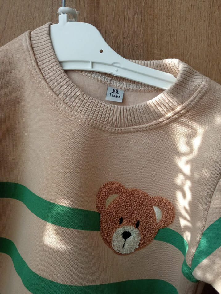 Bebek Erkek Örme Kahverengi Sweatshirt ve Yeşil Pantolon - Görsel 2