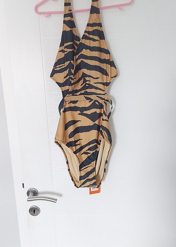 Kahverengi Zebra Desenli Kemerli Strappy Mayo