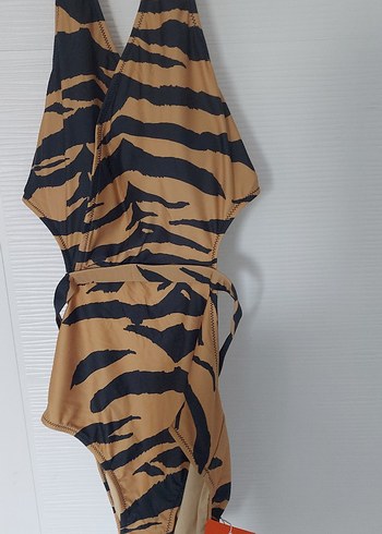 Fabrika Kahverengi Zebra Desenli Kemerli Strappy Mayo