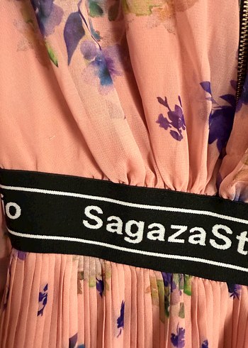 xs Beden SagazaStudio Pileli Pembe Çiçekli Kız Elbisesi