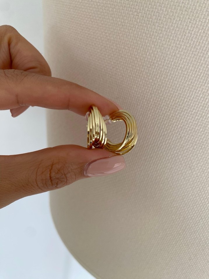 Altın Renk Mini Pileli Küpeler - Görsel 3