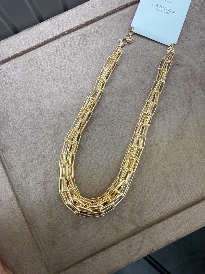 Uzun Zincir Detaylı Altın Kadın Kolye - Görsel 2