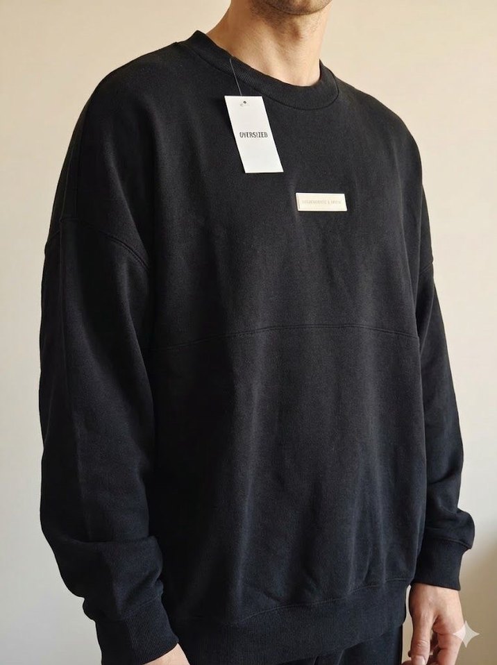 Siyah Oversize Kadın Sweatshirt - Görsel 2