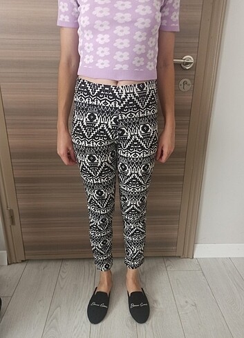 Vintage Etnik Desen Tayt Pantolon
